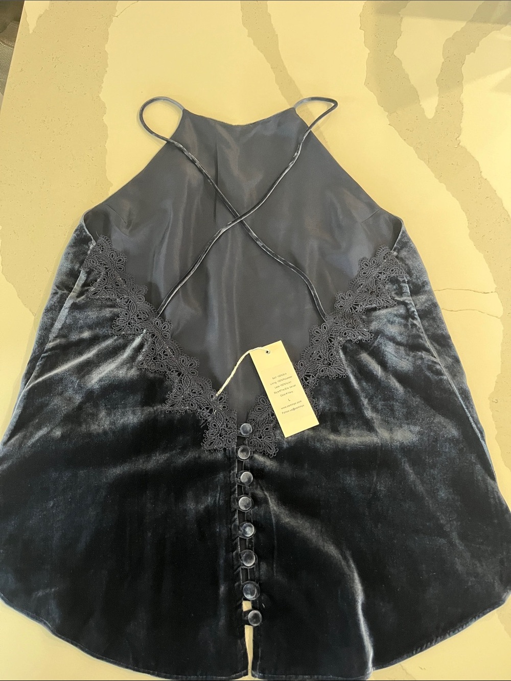 Cami NYC Navy Velvet Strappy Top